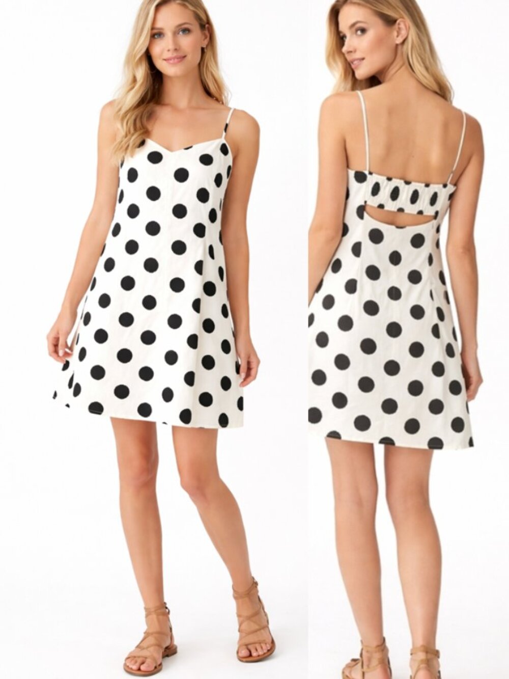 LOFT Polka Dot Dress Cotton Fit & Flare White Black Summer NEW